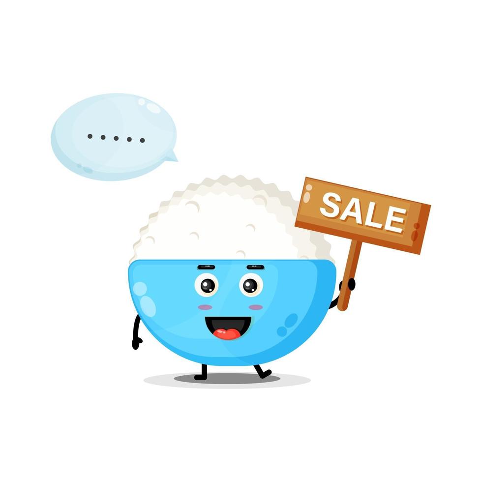 Cute rice mascot with the sales sign vector