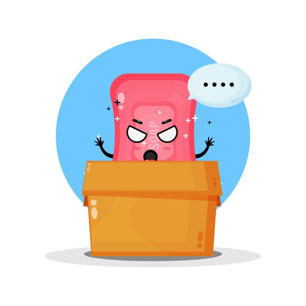 Cute soap mascot in the box vector