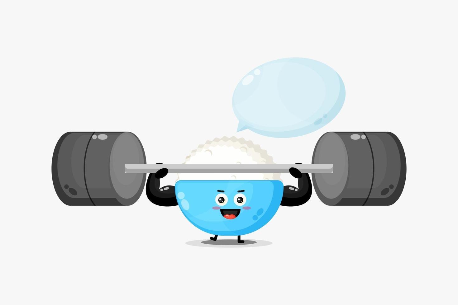 Cute rice mascot raises a barbell vector