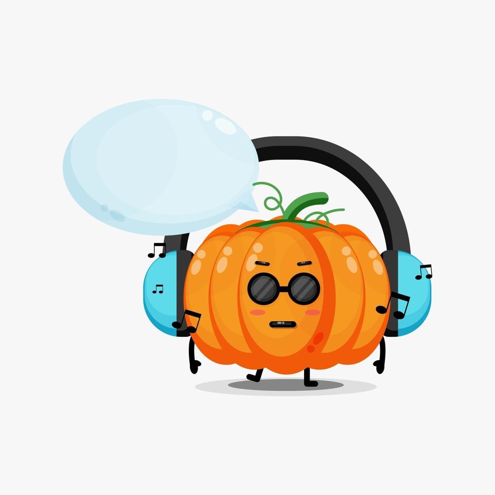 Cute pumpkin mascot listening to music vector