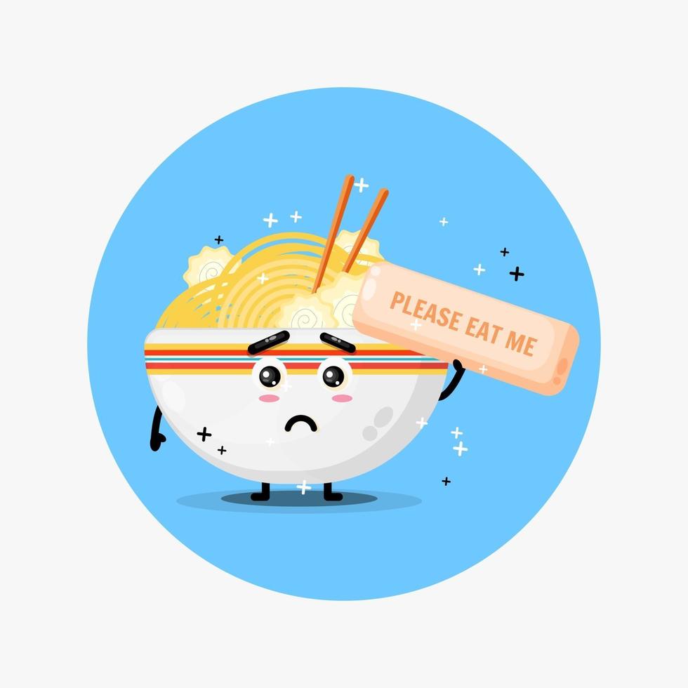 Cute ramen mascot asks to be eaten vector