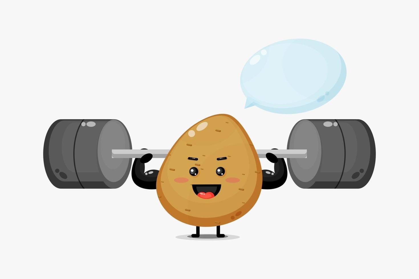 Cute potato mascot raises a barbell vector