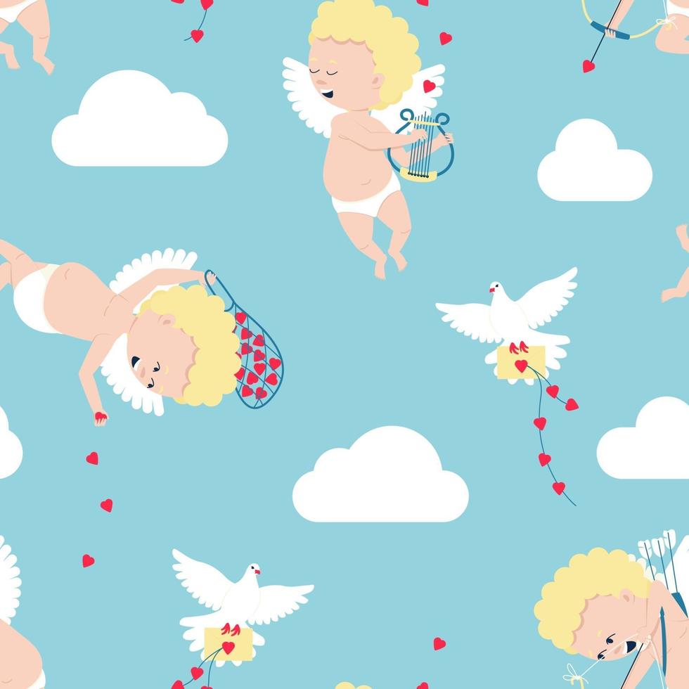 Seamless pattern of cupids - symbols of valentine's day vector