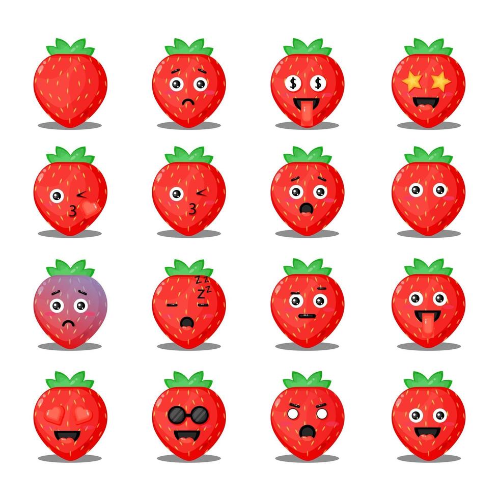 Cute strawberry set with emoticons vector