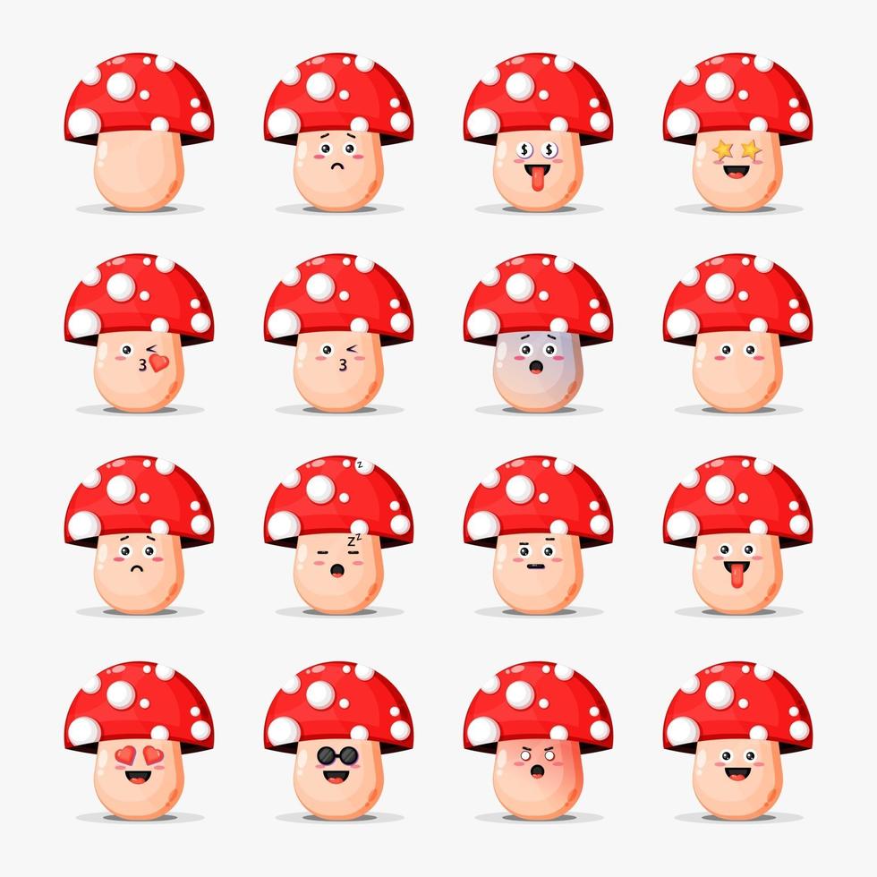 Cute mushrooms with emoticons set vector