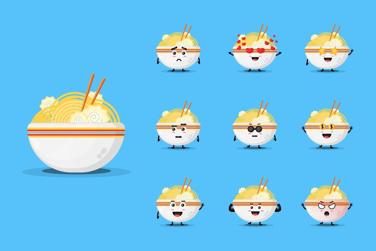 lindo conjunto de diseño de mascota ramen vector