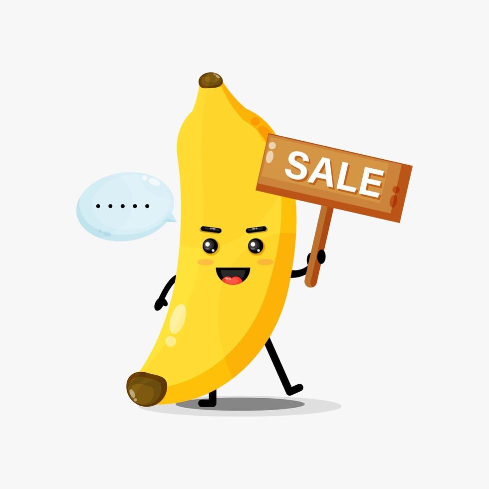 Cute banana mascot with a sale sign vector