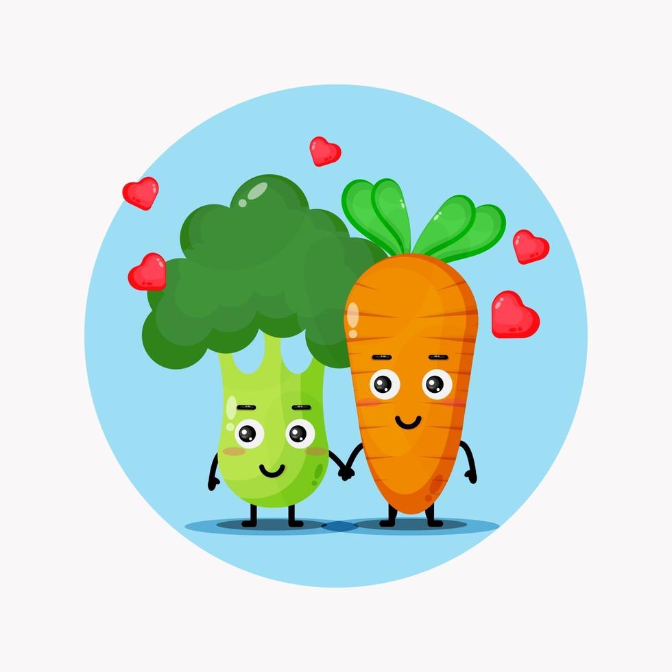 Cute broccoli and carrot holding hands vector