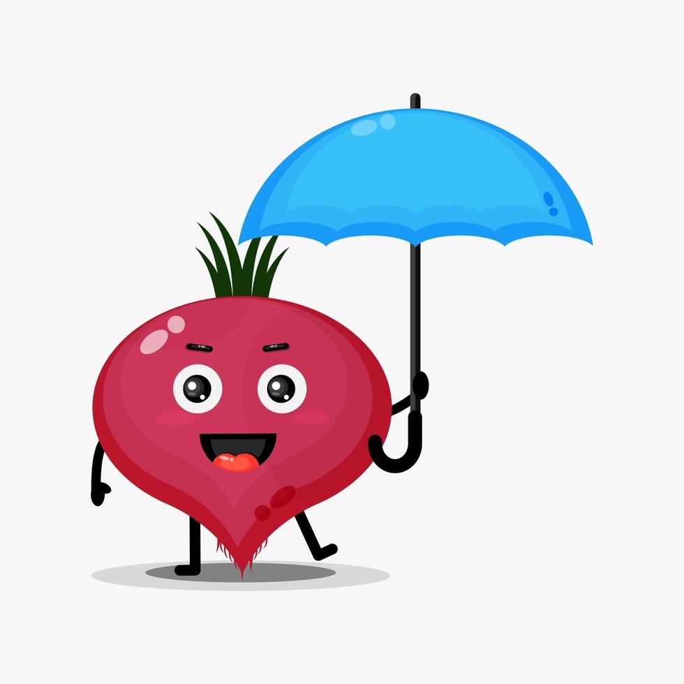 Cute beetroot mascot brings an umbrella vector