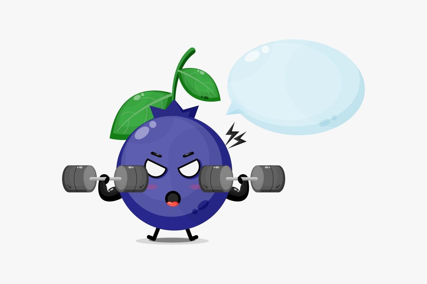 Cute blueberrie mascot raises a barbell vector