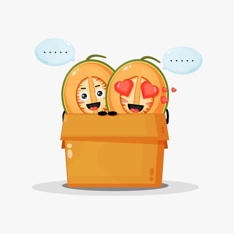 Cute melons mascot in the box vector