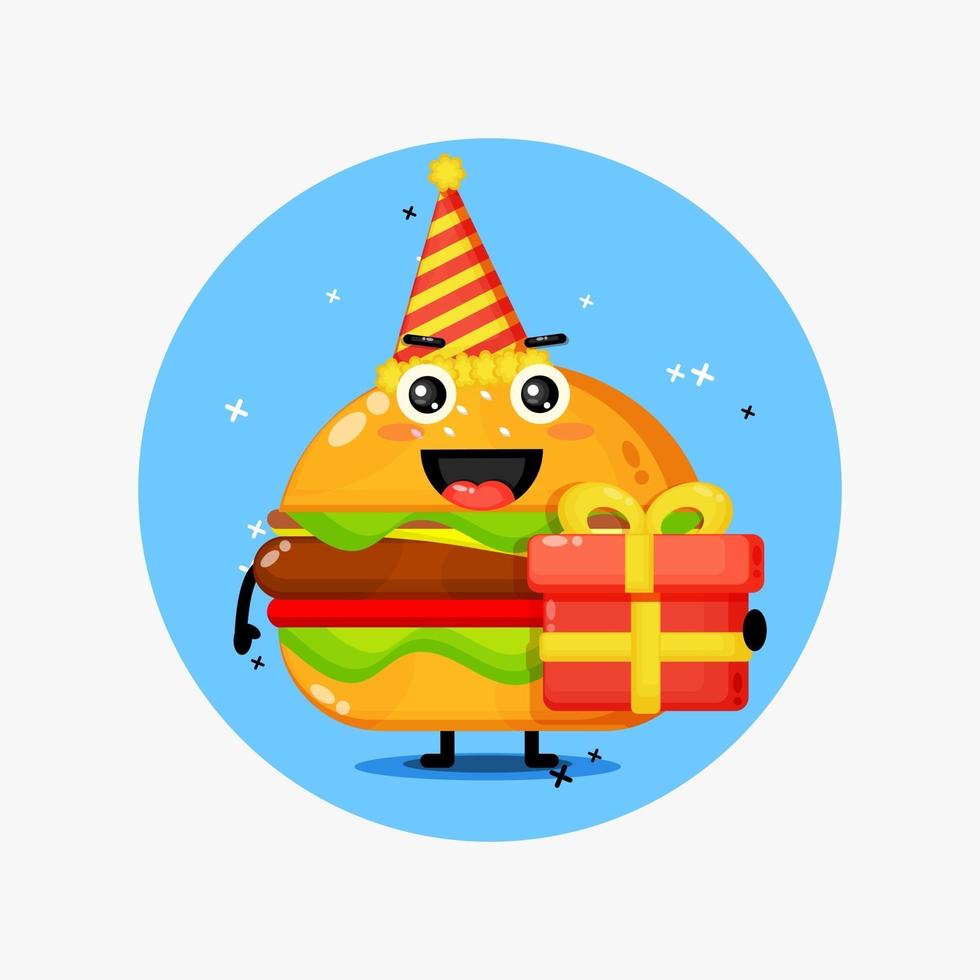 Cute burger mascot on birthday vector