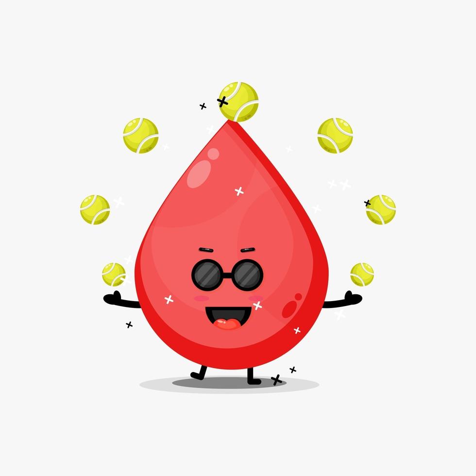 Cute blood mascot playing tennis ball vector