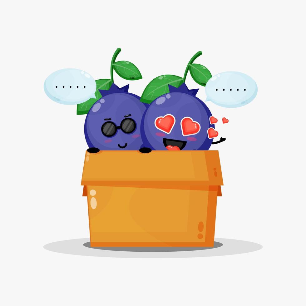 Cute blueberries mascot in the box vector