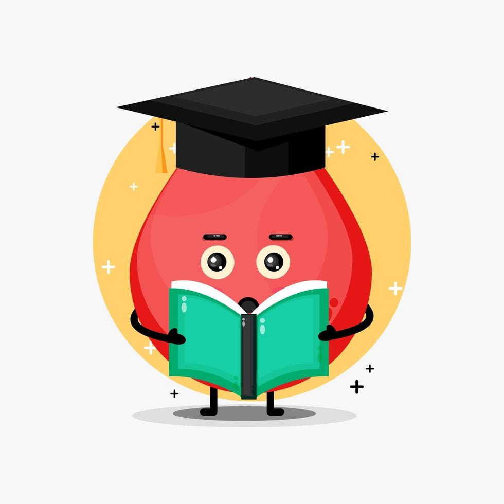 Cute blood mascot reading a book vector