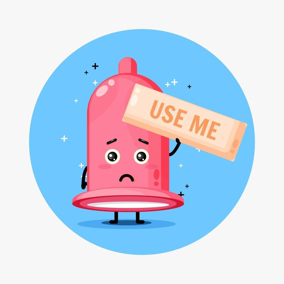 Cute condom mascot asks to be used vector