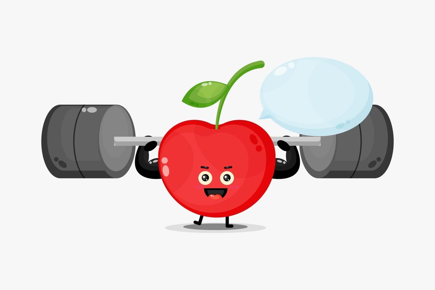 Cute cherry mascot raises a barbell vector