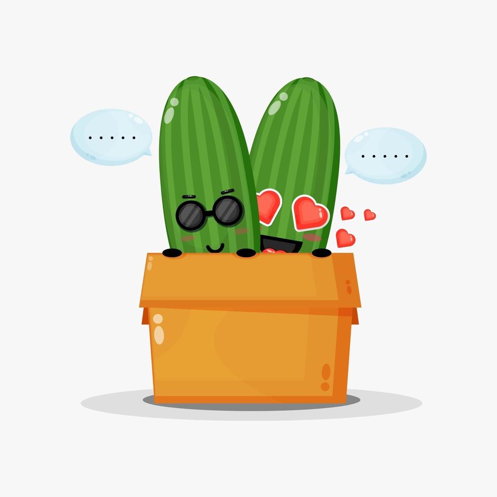 Cute cucumber mascot in the box vector