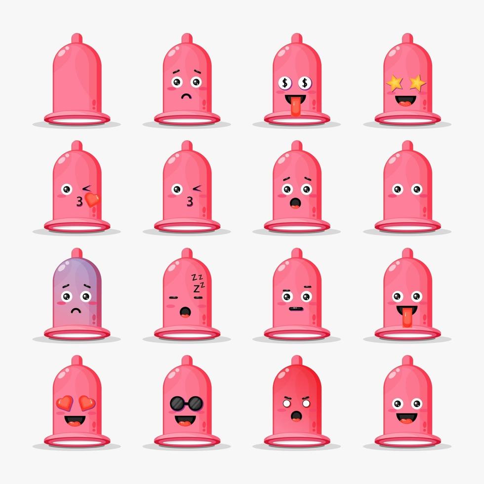 Cute condom with emoticons set vector