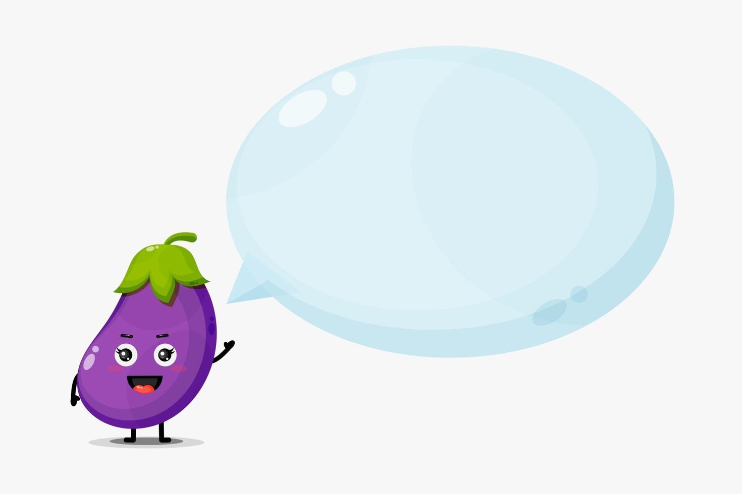 Cute eggplant mascot with bubble speech vector