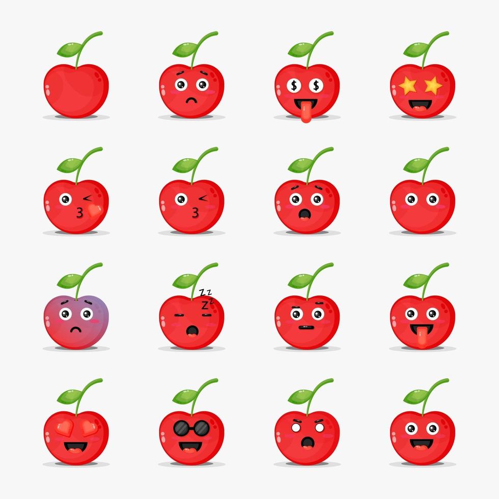 Cute cherry with emoticons set vector