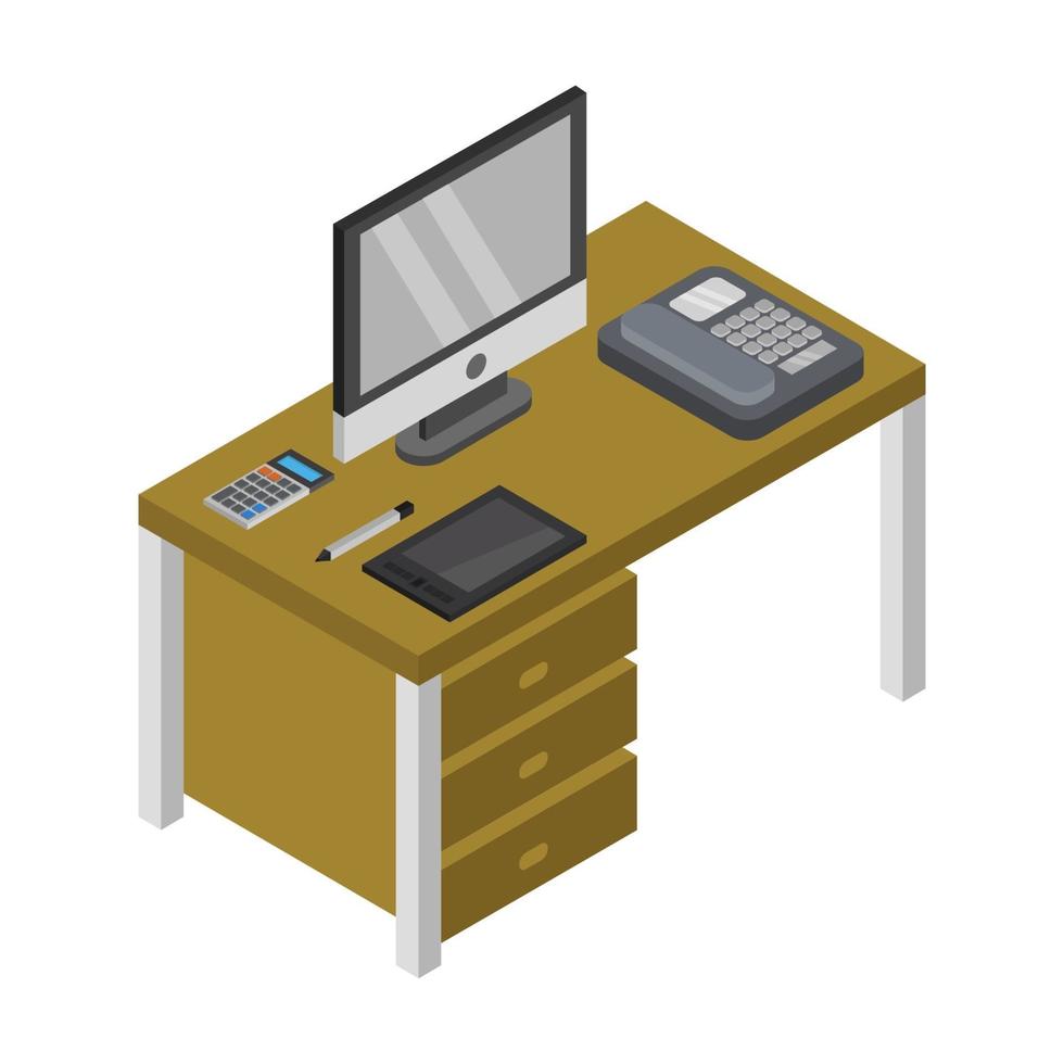 Isometric Desk On White Background vector