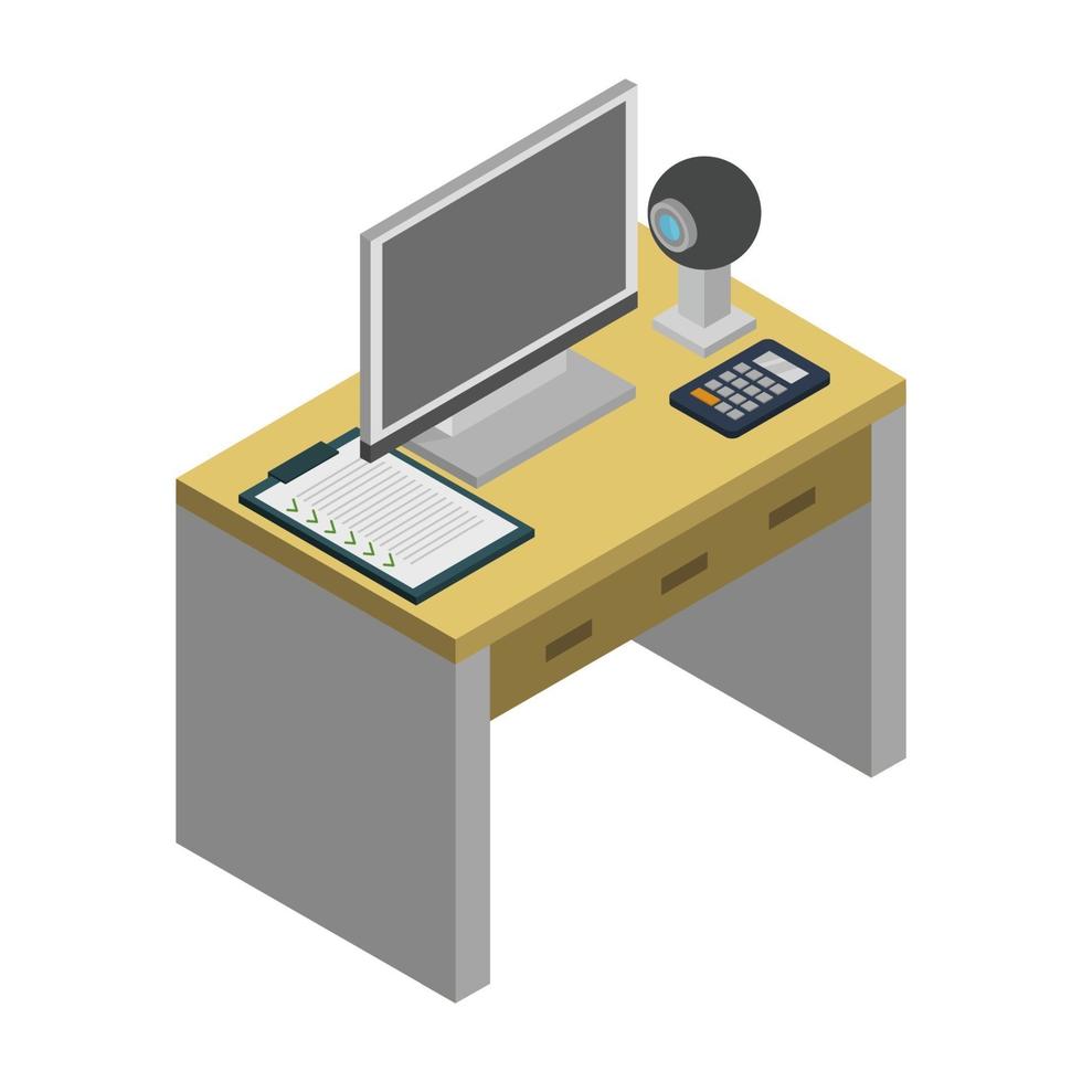 Isometric Desk On White Background vector