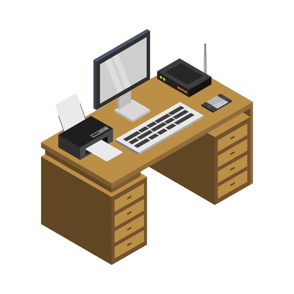 Isometric Desk On White Background vector