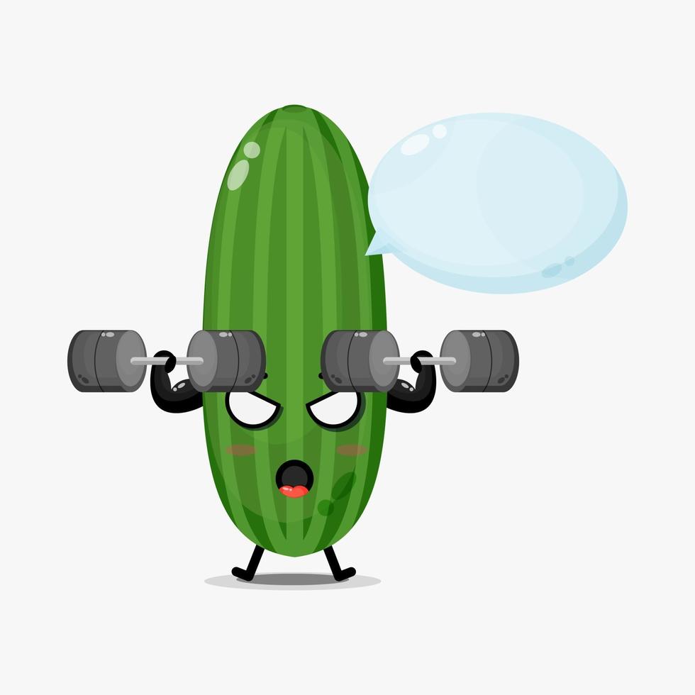 Cute cucumber mascot raises a barbell vector