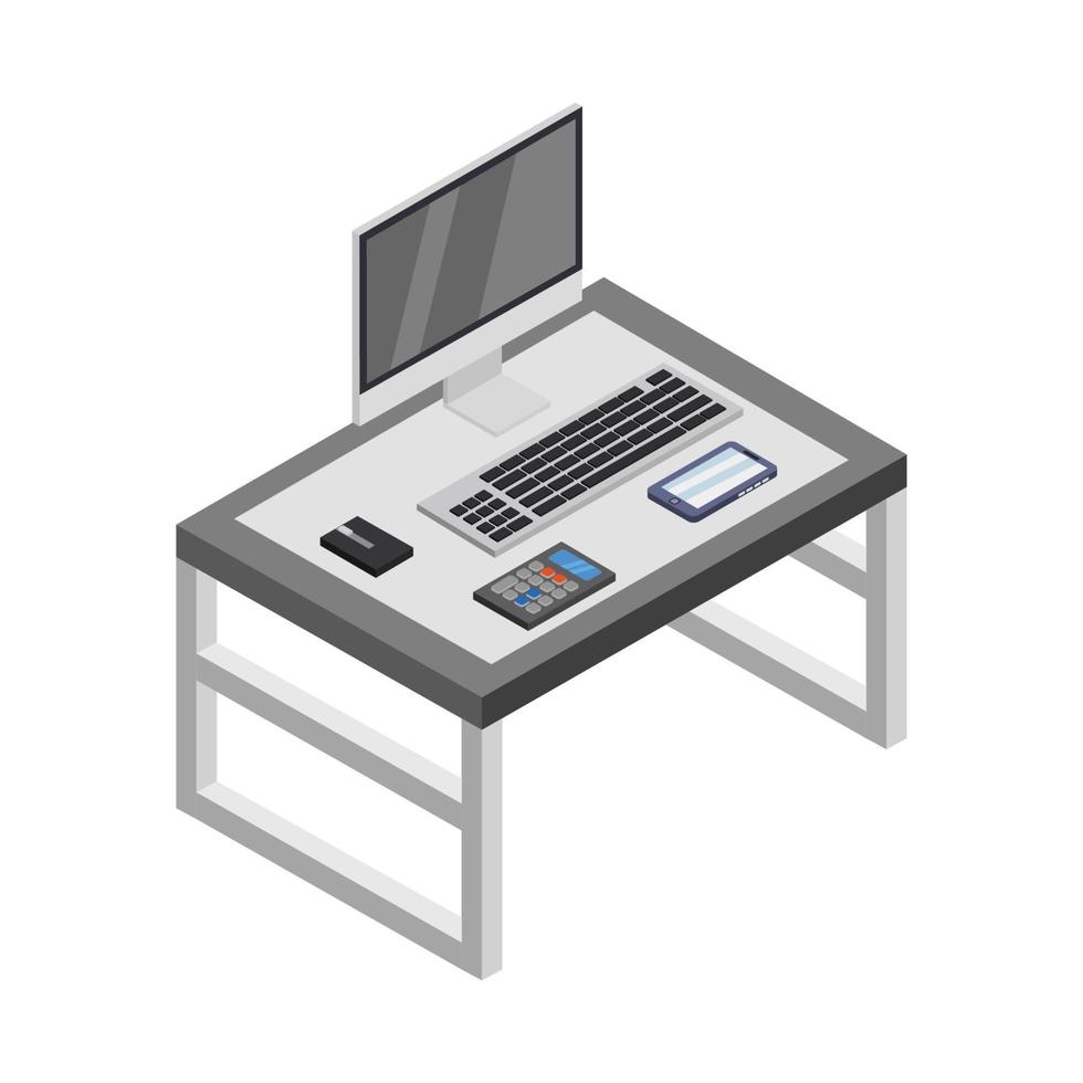 Isometric Desk On White Background vector