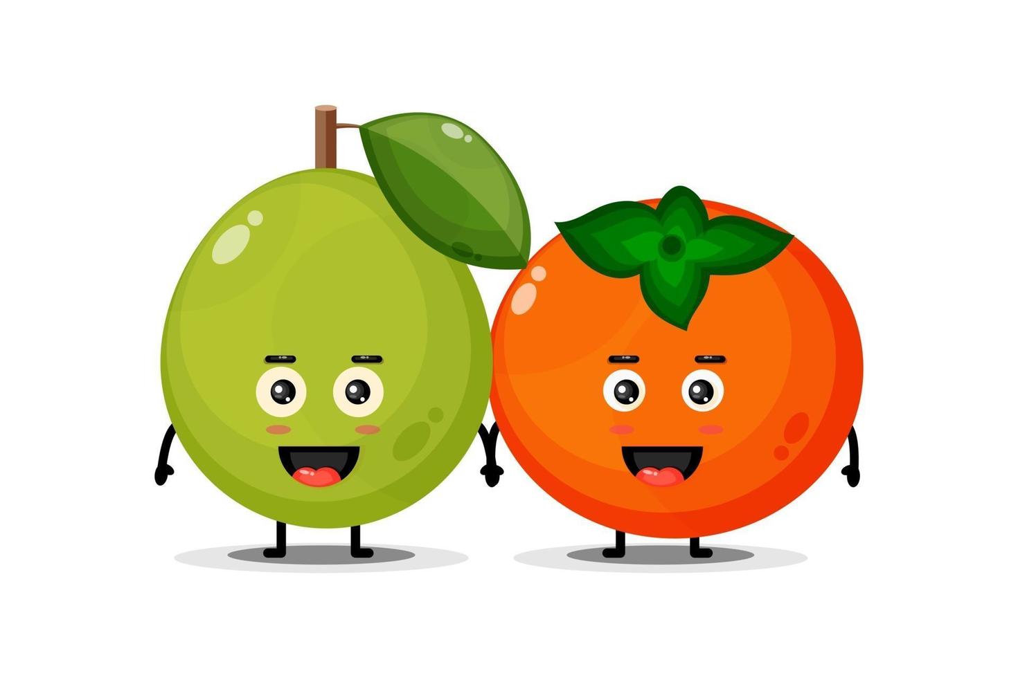 Cute guava and persimmon mascot holding hands vector