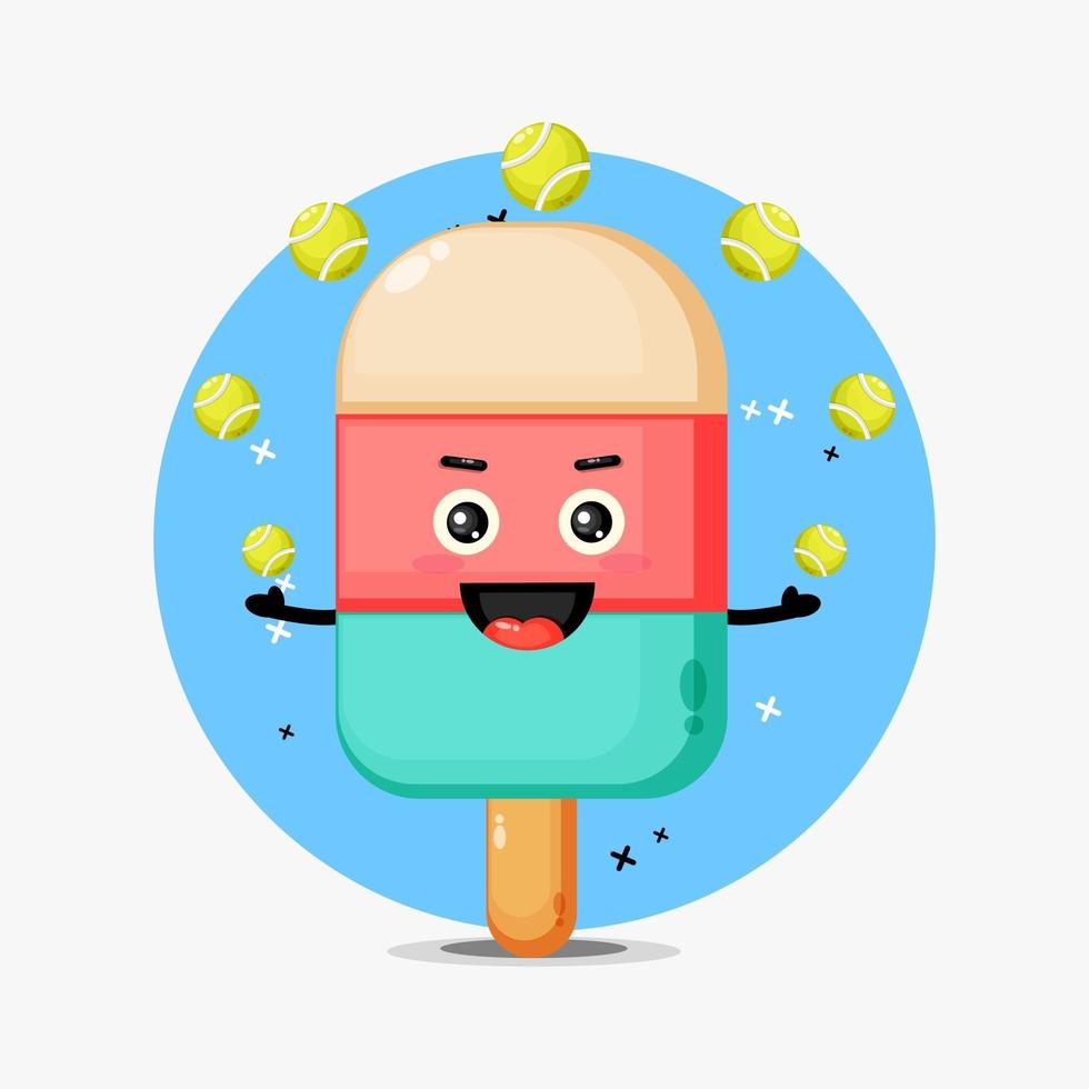 Cute ice cream mascot playing tennis ball vector