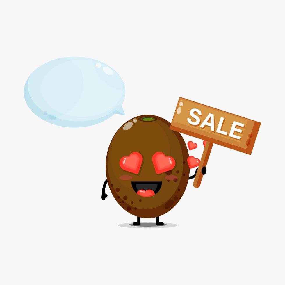 Cute kiwi mascot with the sales sign vector