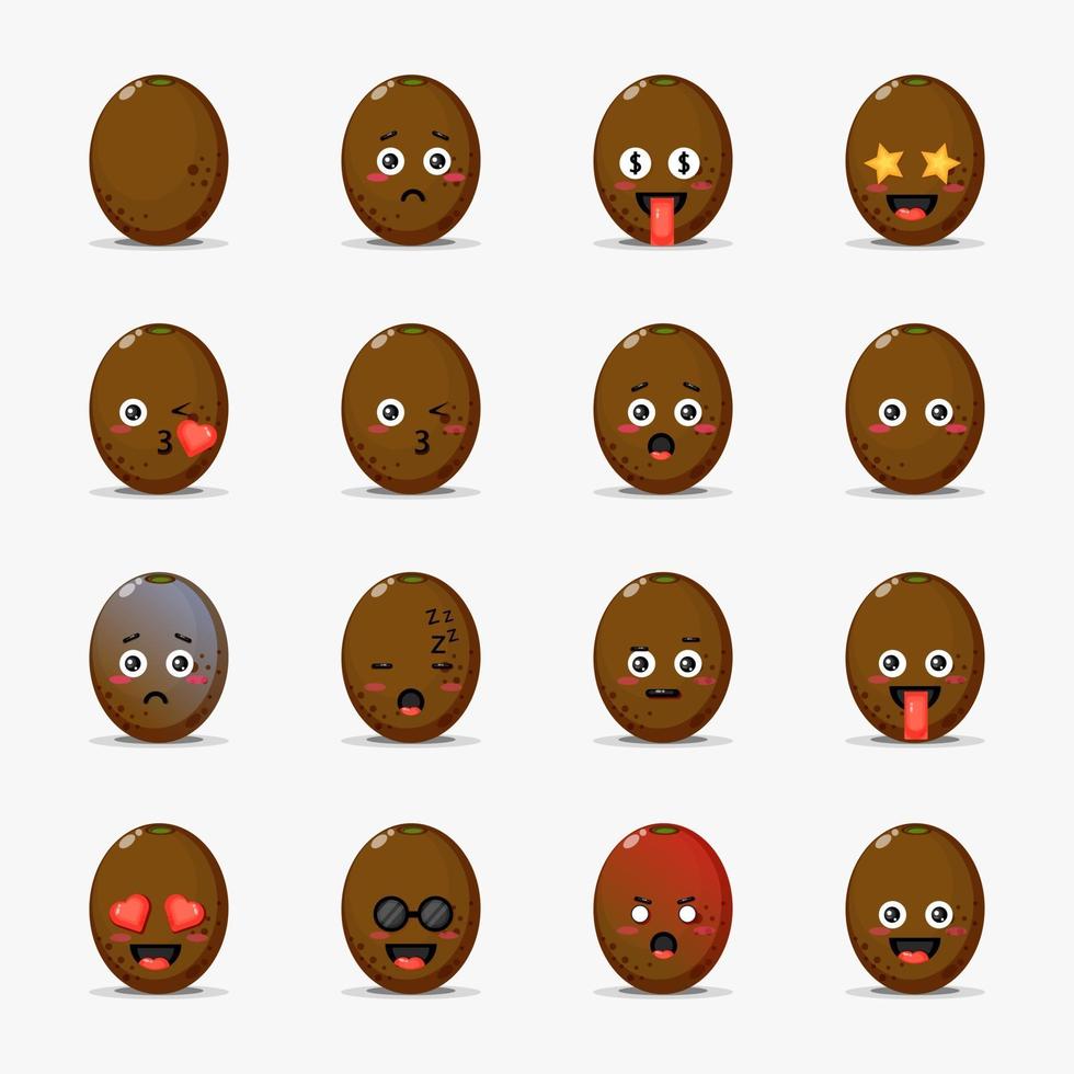 Cute kiwi with emoticons set vector