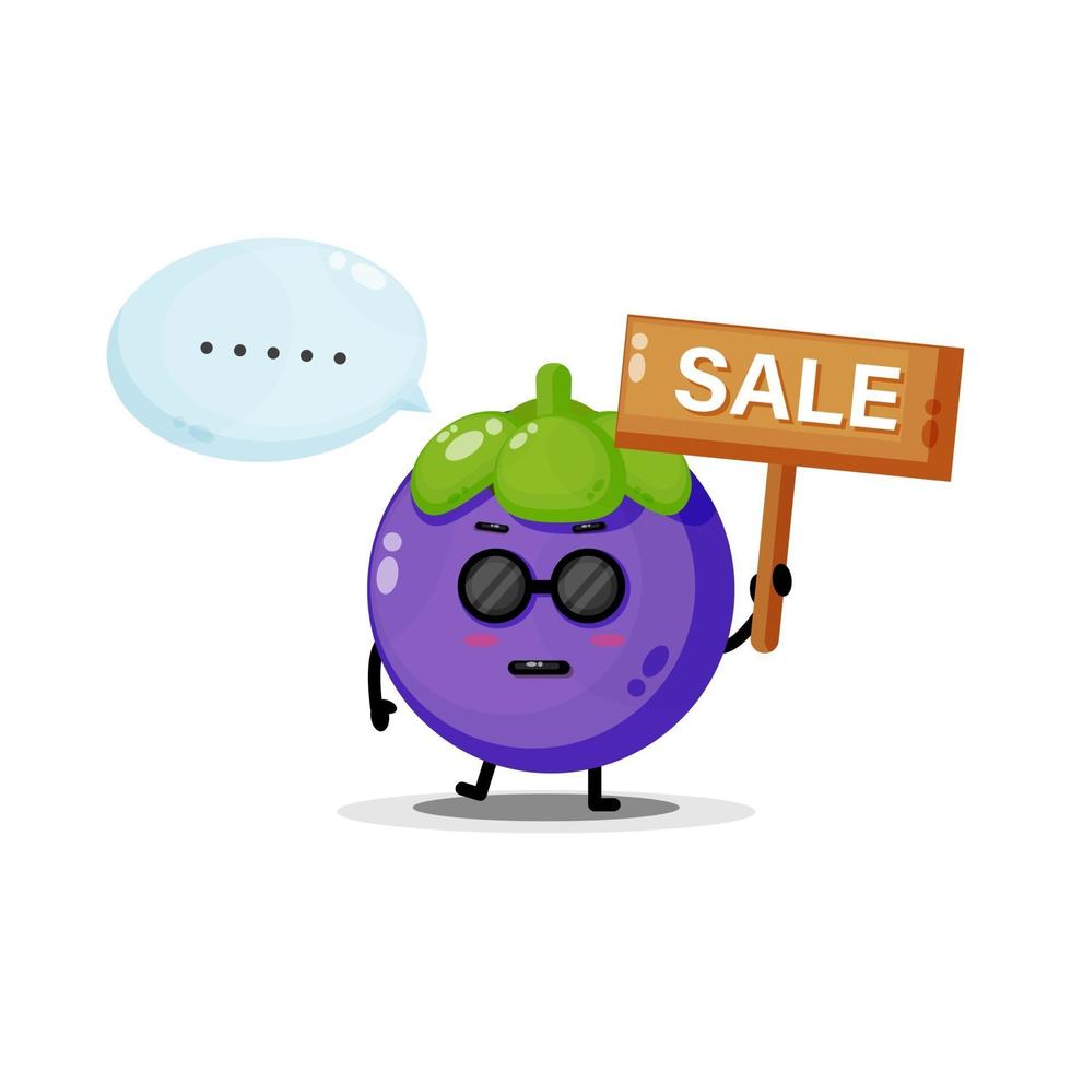 Cute mangosteen mascot with the sales sign vector