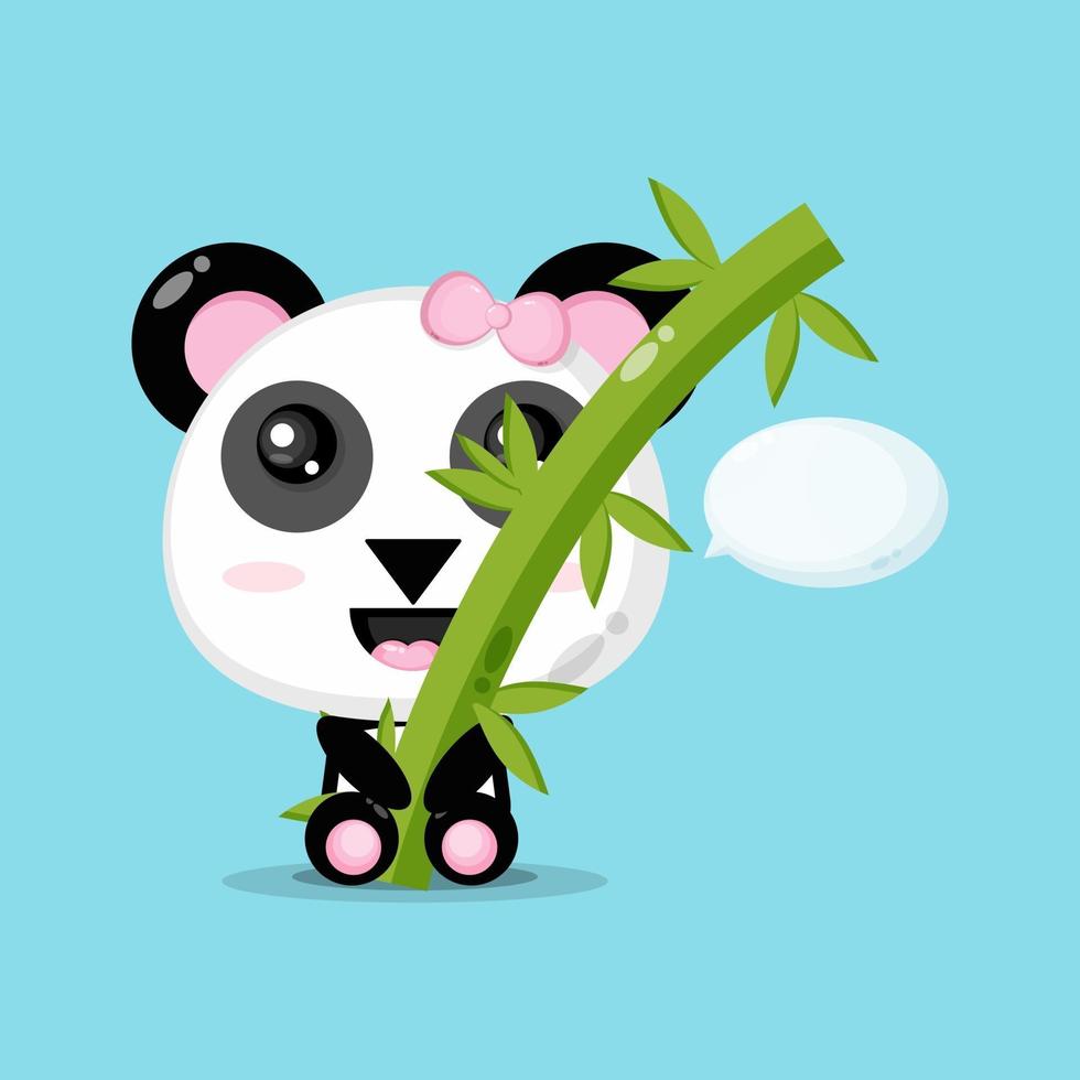 Cute panda hugs bamboo vector