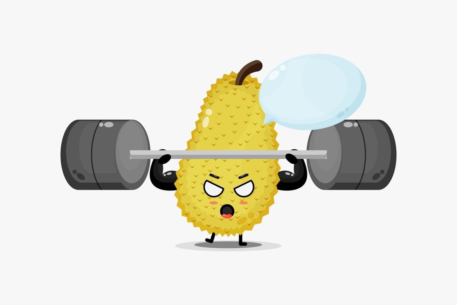 Cute jackfruit mascot raises a barbell vector