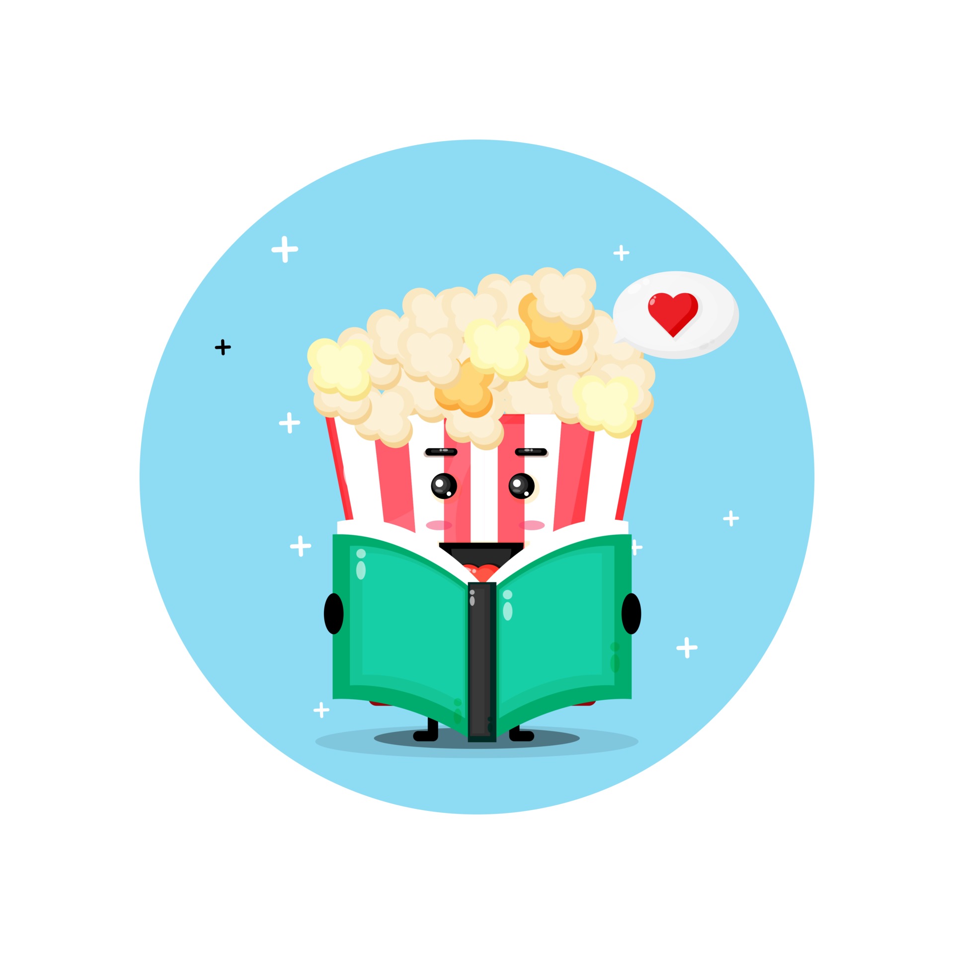 Cute popcorn mascot is reading a book 2148586 Vector Art at Vecteezy