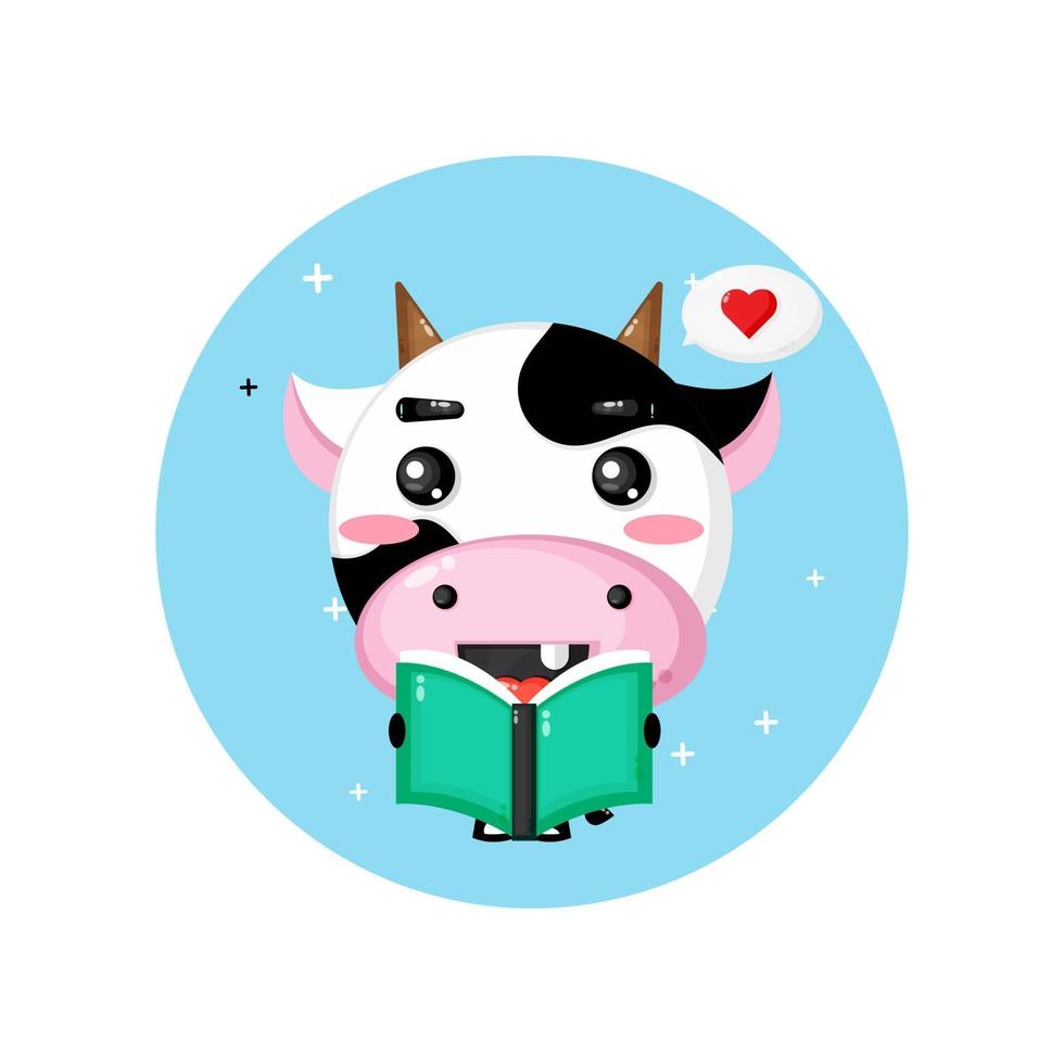 Cute cow mascot is reading a book vector