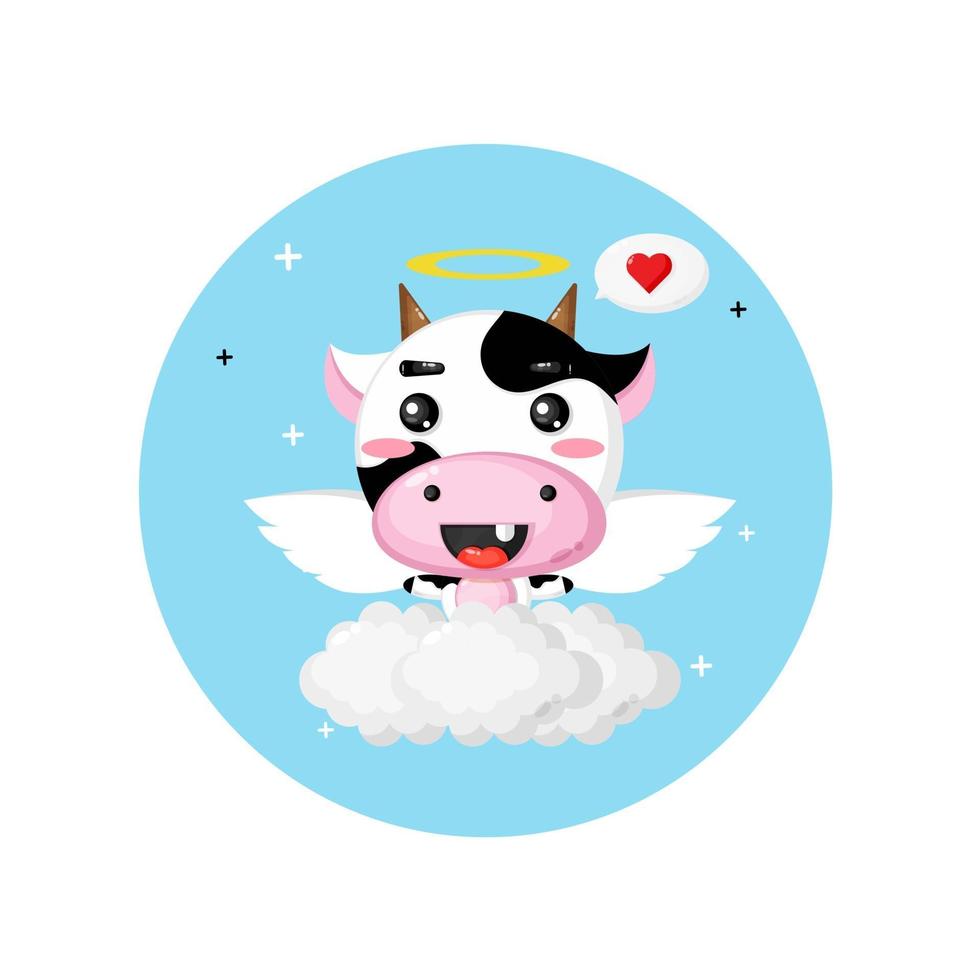 Cute angel cow flying in the sky vector