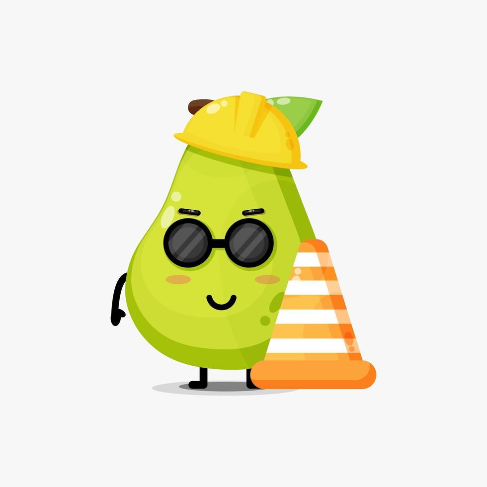 Cute pear mascot working in construction vector