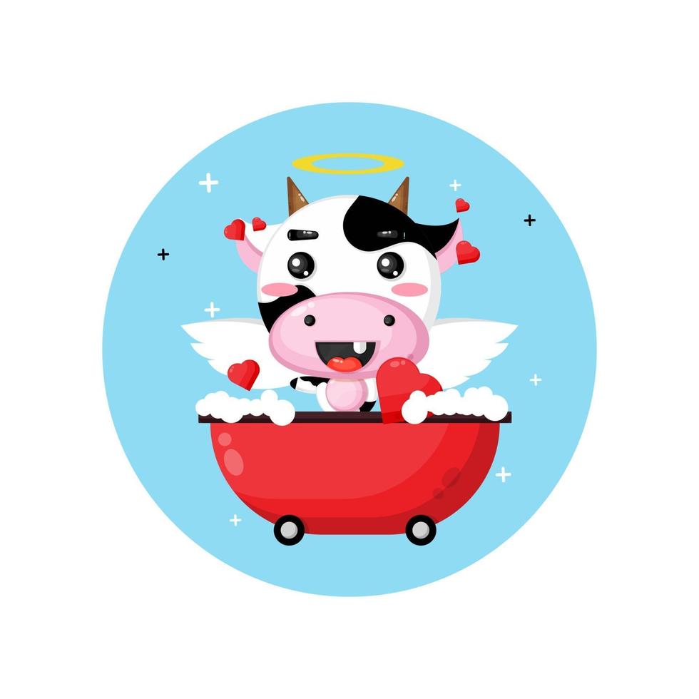 Cute cupid cow soaking in the tub of love vector