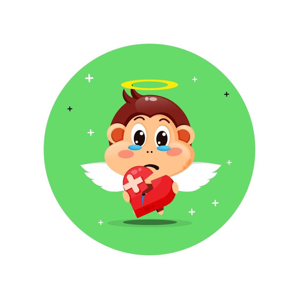 lindo ángel mono está triste sosteniendo amor vector