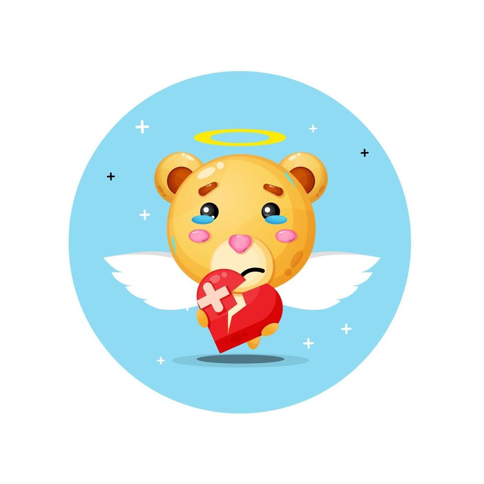 Cute angel bear is sad holding love vector