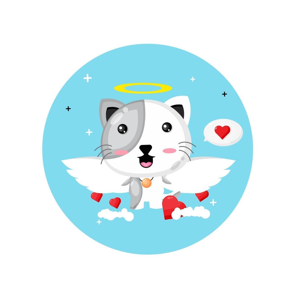 lindo gato cupido volando en el cielo vector