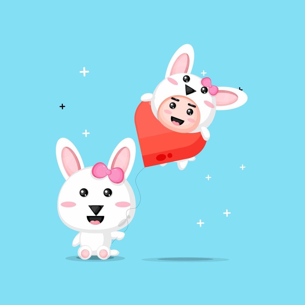 Cute bunny carrying love balloons vector