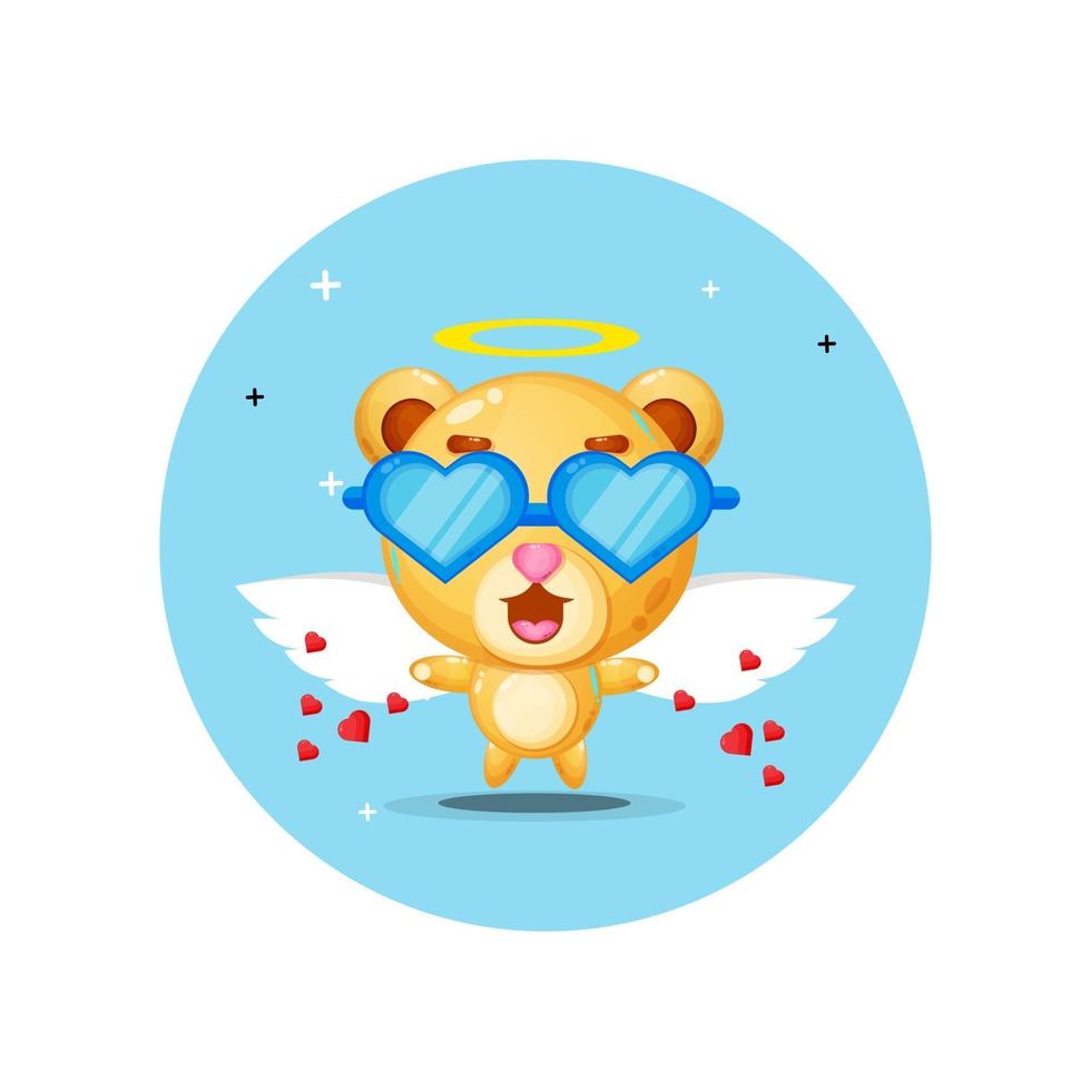 Cute angel bear wearing glasses love vector