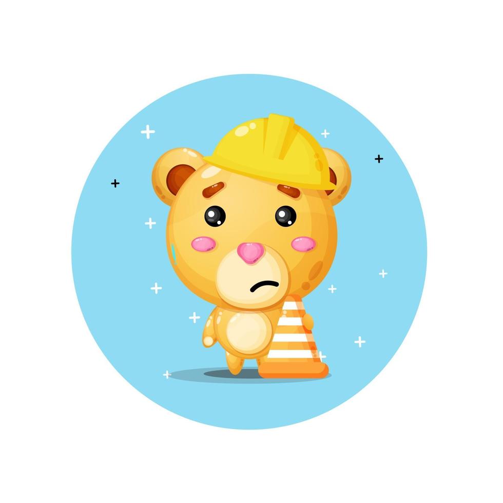 linda mascota oso trabaja en construcción vector