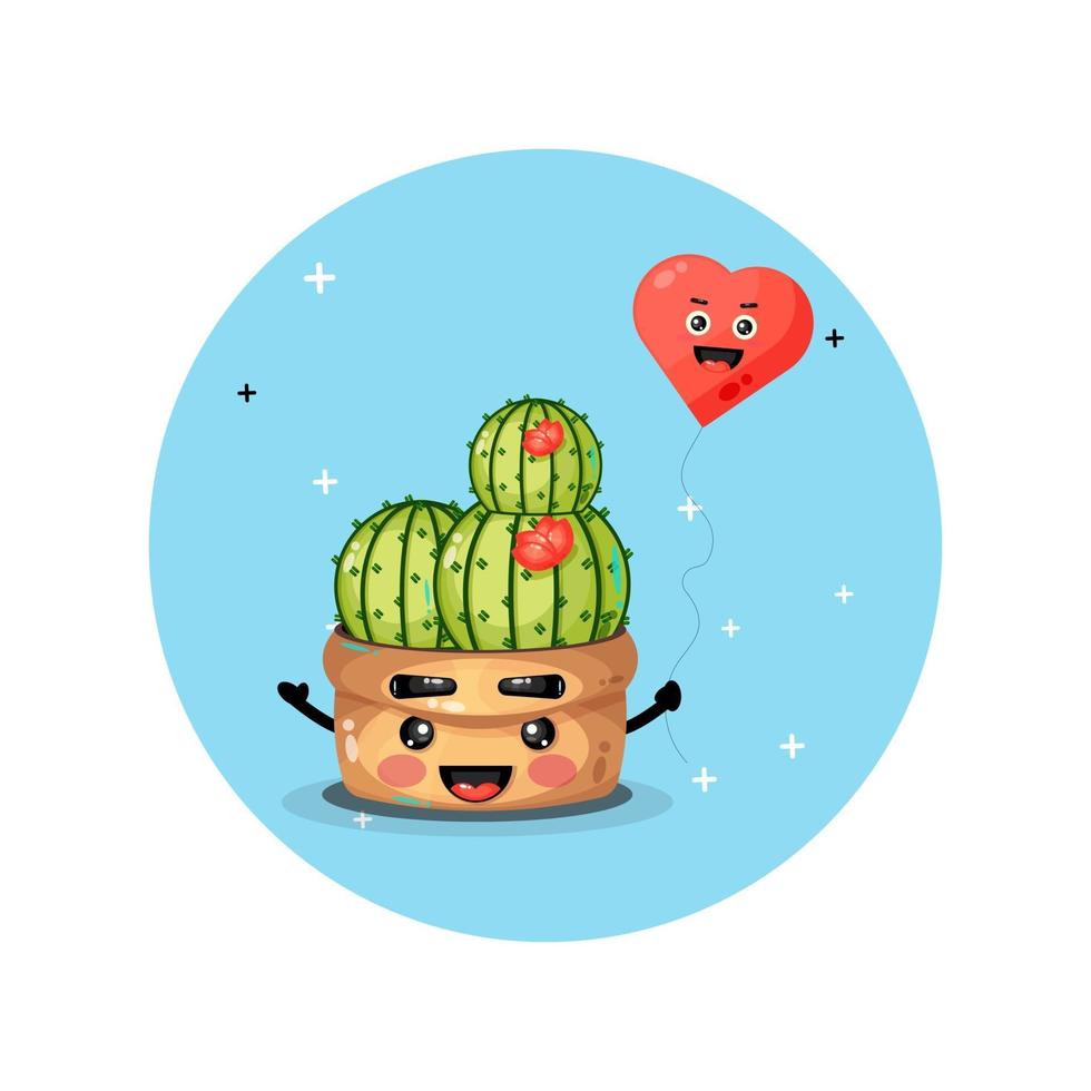 Cute cactus loves balloons vector