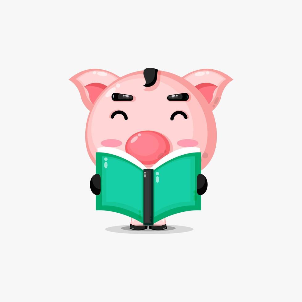 Cute pig is reading a book vector